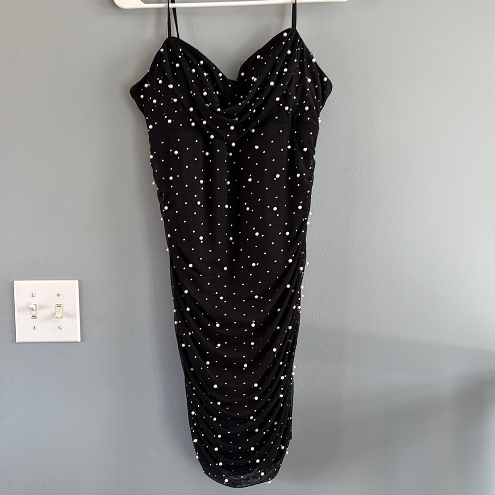 NWOT Elegant Black Polka Dot Mini Dress